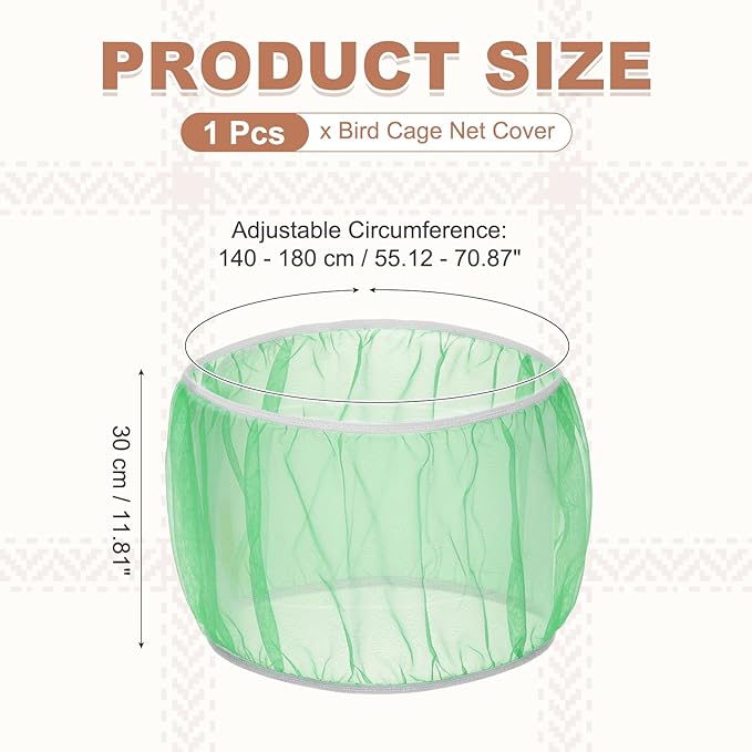 Bird Cage Seed Catcher, Bird Cage Net Cover Seeds Guard, Universal Birdcage Accessories, Green, Circumference 55.1"-70.9", Height 11.8" for Parrot Cockatiel Enclosures