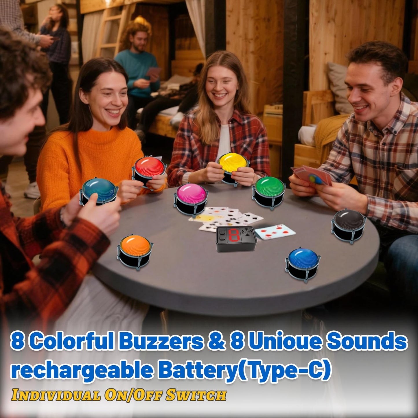 Set of 8 Buzzer for Game Show, Educational and Classroom Quiz, Family Games Night, Jeopardy Trivia, Show Who Buzzed First, 4 Modes, 50m(164Ft)-Buzzer System for Game Show, School