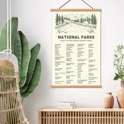 KAIRNE US National Park Checklist Poster,Park Posters for Travel Sign With Wooden Hanging Framed(40CMx75CM),Inspirational Rustic Decor,National Park Map Posters Gift for Hiker or National Park Lover