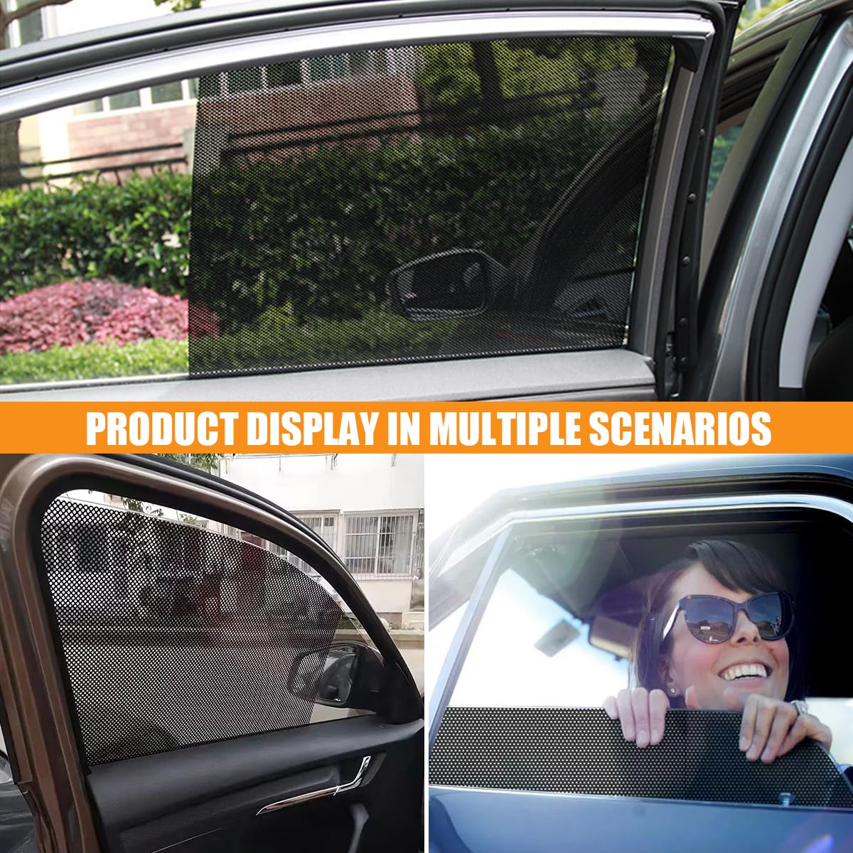 4PCS Car Side Window Sunshade, Block UV Rays Car Privacy Protector, Reuseable Static Cling Film Stickers, Washable Car Window Shade for Baby, Window Tint for Most Vehicles