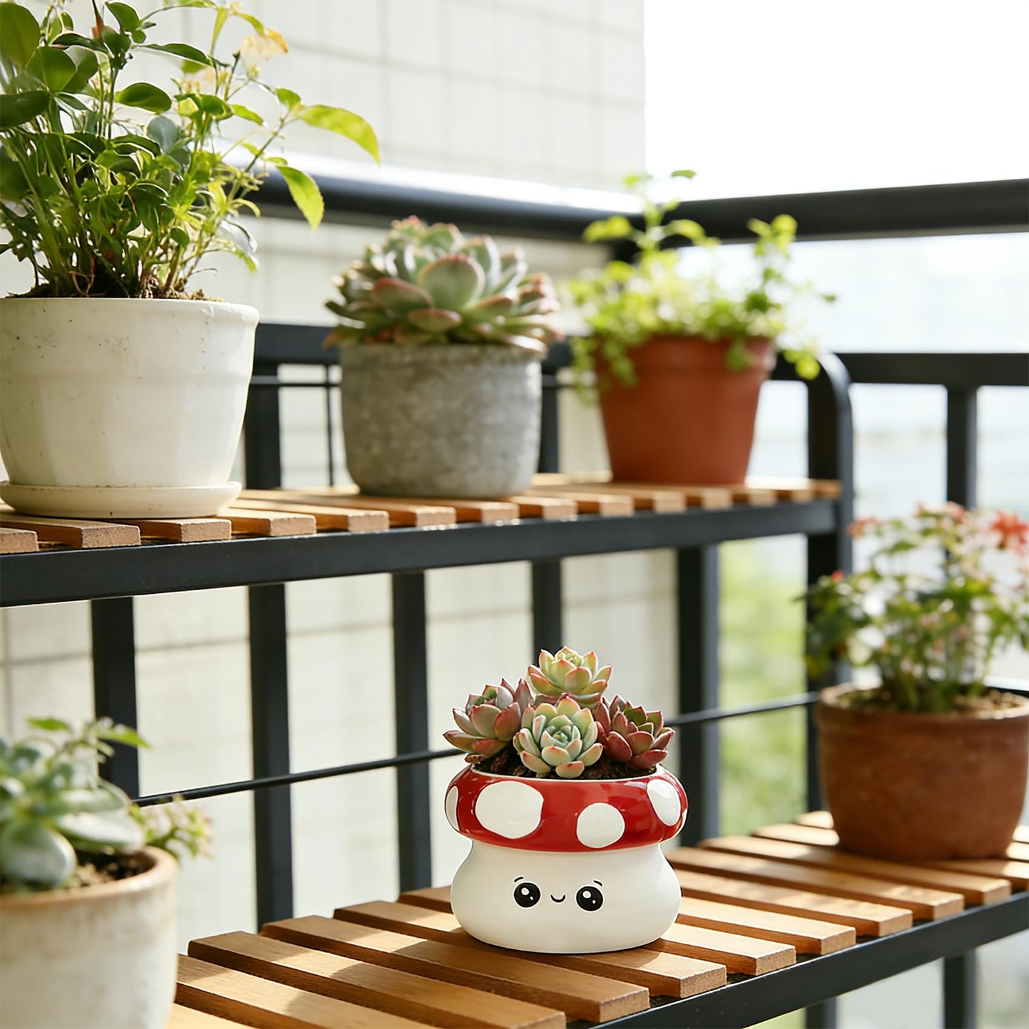 Ceramic Mushroom Planter Pot with Drainage - Funny Plant Pots for Indoor Plants, Succulents, Cactus, Pen Holder, Cute Succulent Pots for Office Desk Home Decor and Gardening Gifts, 4.5x3.35 Inch