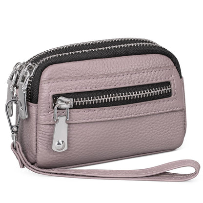 SENDEFN Coin Purse for Women Leather Wristlet Double Zip Around Small Change Pouch
