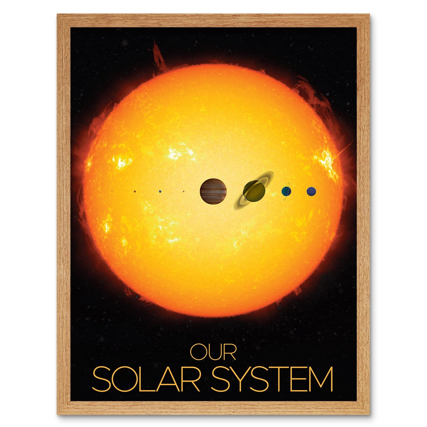 Artery8 NASA Our Solar System Planets and Sun Size Comparison Art Print Framed Poster Wall Decor 12x16 inch
