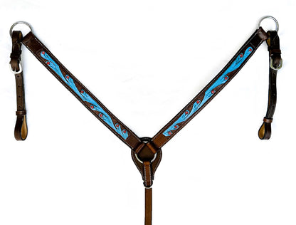 Hulara Top Grain Buff Leather Western Bridle and Breast Collar Set Tooled Headstall and Horse Breastcollar Western Tack Set Horse Breast Collar Western Bridle Sets Horse Headstall and Breast Collar
