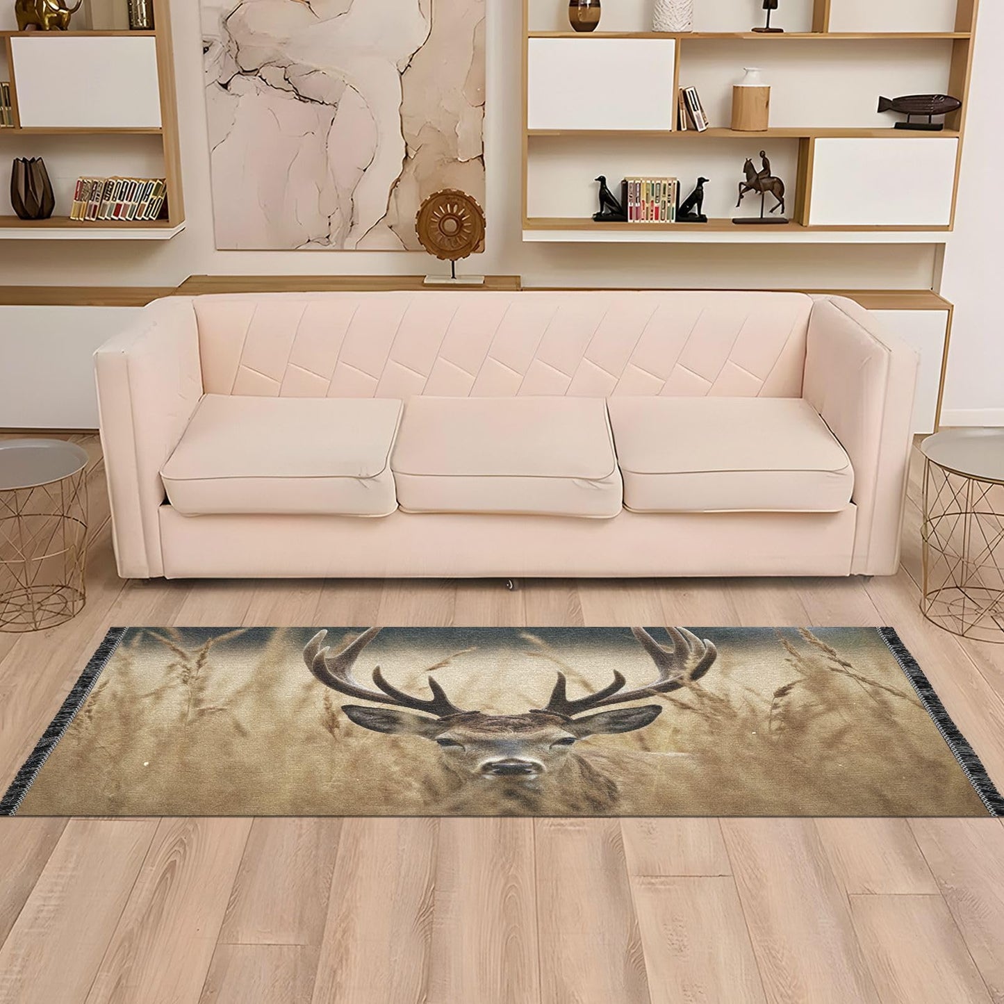 YETTASBIN Deer Runner Rug 2' X 6', Anti Fatigue Large Floor Mat Soft Absorbent Washable Linen Area Rug with Non-Slip Rubber Back for Entryway, Bedroom, Hallway, Kitchen