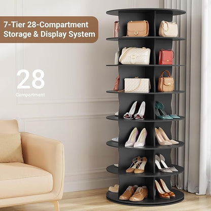 5-Tier Rotating Standing Shelf Unit with Dividers, 360° Storage Display Tower Vertical Floor Organizer, for Bedroom, Closet, Entryway & Office, Ideal for Shoes, Cosmetics & Handbags, Black