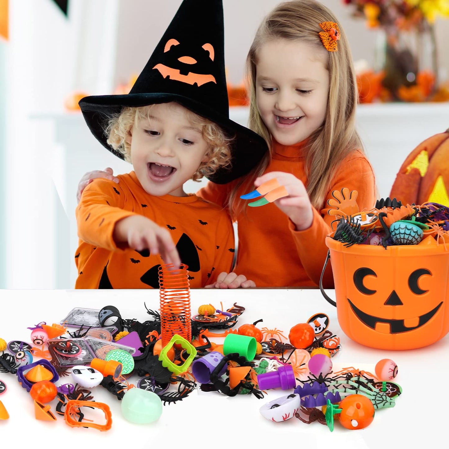TOY Life Halloween Party Favors for Kids Halloween Toys in Bulk Halloween Prizes for Kids Halloween Pumpkin Buckets Goodie Bags Stuffers Fillers Non Candy Treat for Kid