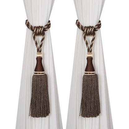 HedongHexi 2 Pack Large Tassel Curtain Tiebacks, Luxury Curtain Rope Tie Backs, Home Decorative Holdbacks Braided Tassel Tie-Backs (Dark Coffee, 2 Pack)