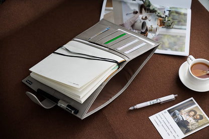 Moterm Leather Cover for A5 Notebooks - Fits Hobonichi Cousin, Stalogy and Midori MD Planners, with Pen Loop, Card Slots and Back Pocket (Pebbled-Gray)