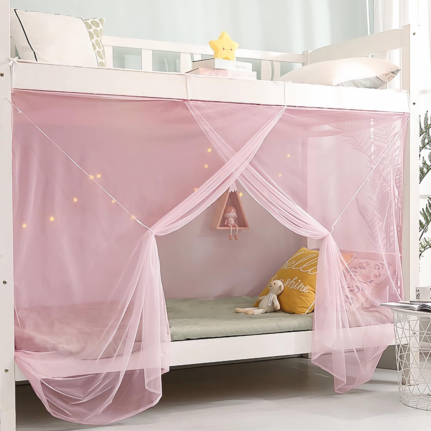 Eimilaly 8 Corner Bed Canopy Curtains for Girls Boys, Dormitory, Loft, 1-1.8M Bed, Outdoor Camping - Pink