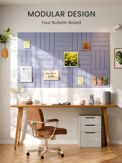 Bumusty Large Cork Board Alternative-48 x 36" Felt Bulletin Board Tiles, with 30 Pushpins, 70 Adhesive Tabs, Bold-Stripe 12-Pack, Cork Boards for Office Push Pin Board-Soft Periwinkle