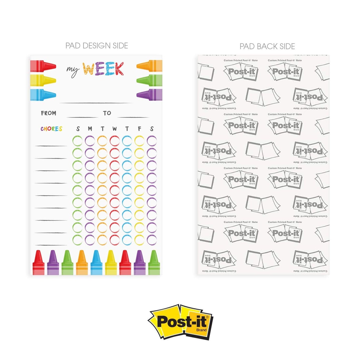 Cheerful Crayon Design Weekly Chore Chart / 6" x 10" Sticky Note Fill in Task List/Fun Week Assignment List