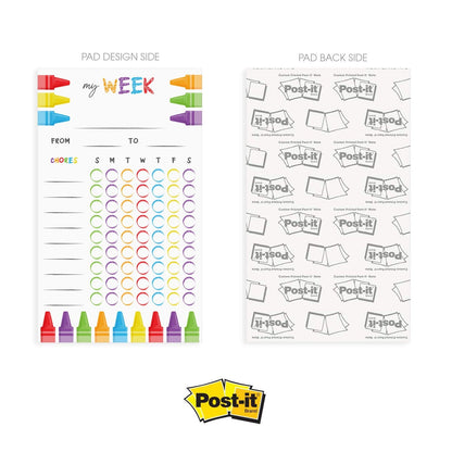 Cheerful Crayon Design Weekly Chore Chart / 6" x 10" Sticky Note Fill in Task List/Fun Week Assignment List