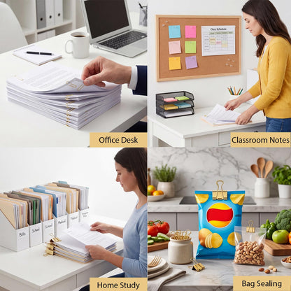 BESARME Gold Paper Clips and Binder Clips Set, 279 Pcs Gold Desk Accessories Assorted Office Essentials in Organizer Box for Office School Home Paper Sorting Note Pinning