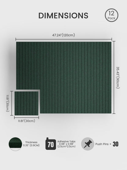 Bumusty Large Cork Board Alternative-48 x 36" Felt Bulletin Board Tiles, with 30 Pushpins, 70 Adhesive Tabs, Fine-Stripe 12-Pack, Cork Boards for Office Push Pin Board Felt Board-Pine Green