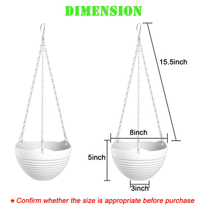 REPICLIFE Hanging Planters, Set of 9 White Hanging Pots, 8" Hanging Flower Pots, Plant Pots with Drainage Plugs, Water Barrier and Chains, Come with Free Mini Garden Tools Set