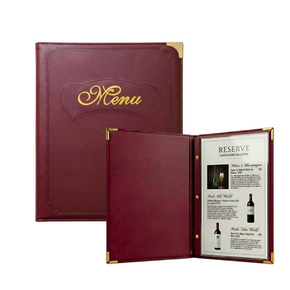 Premium Burgundy Faux Leather Menu Cover 2-Pack | Stylish & Durable 8.5 x 11 Inch | Restaurant Menu Books with 7 Pages (14 Views) | Perfect for Wine Lists, Cafes, Bars & Hotels