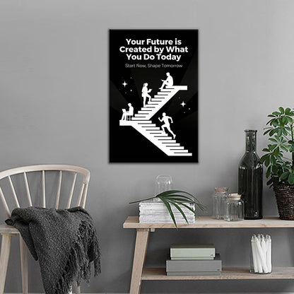 PSYYSP Motivational Wall Art Inspirational Quotes Office Decor Your Future Is Created By What You Do Today Canvas Print Framed Success Poster For Study Room Gym Entrepreneurs Small 12x18 Inch