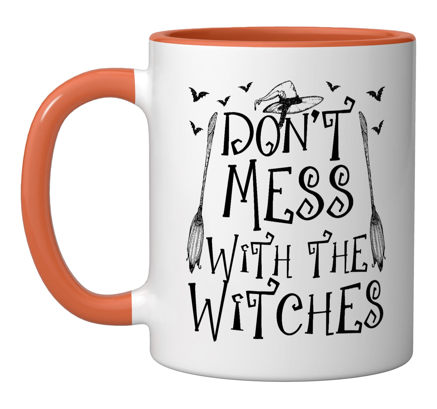 Don't Mess With The Witches Halloween Witch Trick Or Treat Ceramic Mug, Orange/White
