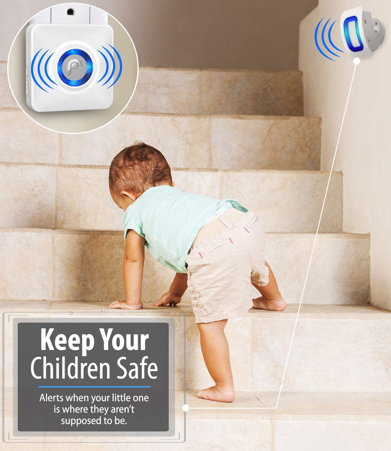 Fosmon WaveLink Door Chime Driveway Alarm Guard Wireless Motion Sensor (500 Feet, 58 Tunes, 5 Volume Levels, LED Indicators) Motion Detector Home/Business/Store Entrance Alert (1 Receiver + 2 Sensor)