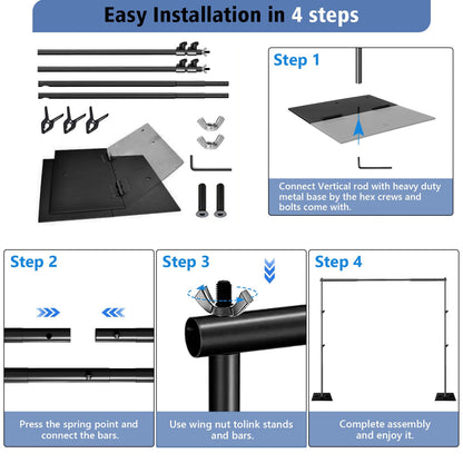SLOW DOLPHIN Pipe and Drape Photography Backdrop Stand Kit Adjustable Photo Background Stand 10ft x 6.5ft with Metal Base for Parties Weddings Birthday Party Events Photo Booth