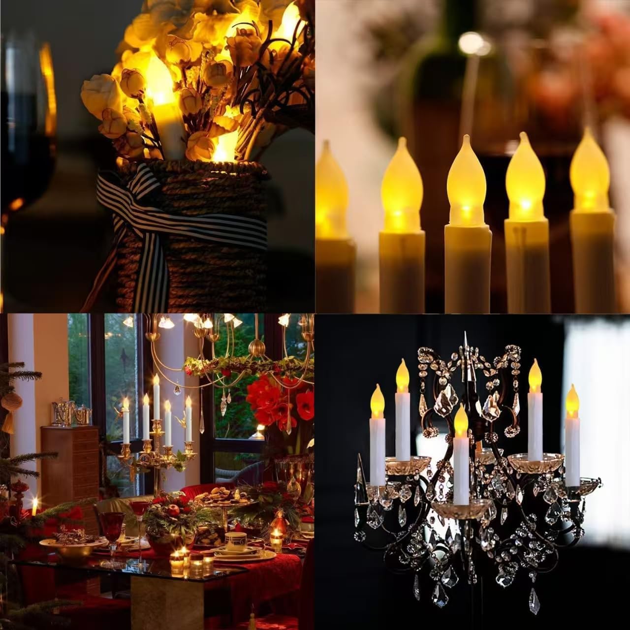60 Pcs Flameless LED Taper Candles, Battery Operated Flickering Candles with Warm Yellow Light, Safe Fake Electric Candlesticks for Wedding Centerpieces, Church, Halloween, Christmas Home Decor
