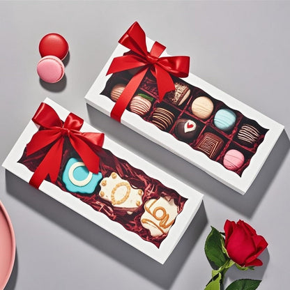 JCXGRVC 50pcs 12x5x1.5Inches White Bakery Boxes with Window Cookies Boxes Chocolate Truffle Boxes Macaron Boxes Cakesickle Boxes Browines Treat Boxes for Christmas Valentine's Easter Mother's Day