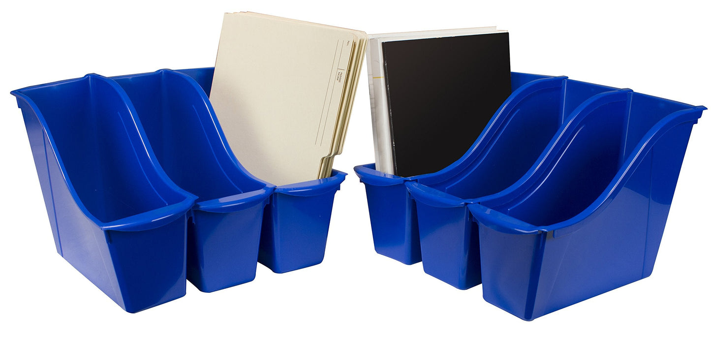 Storex Small Book Bin – Interlocking Plastic Organizer for Home, Office and Classroom, Blue, 6-Pack (71108C06C)
