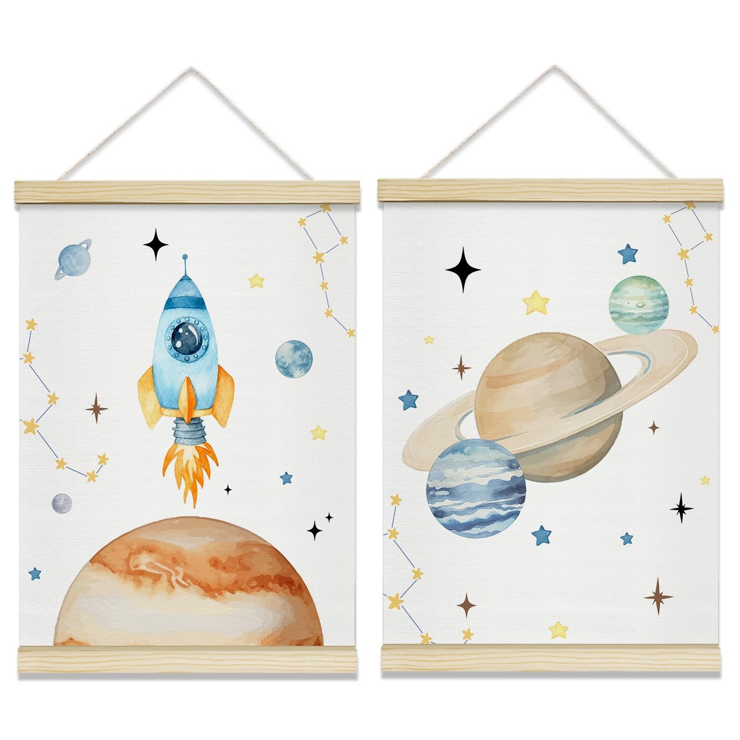rizotus Solar System Plants Poster Hanger Frame Set of 2, Space Wall Art Posters for Kids Room, Hanger Frame for Boys Bedroom Classroom Toddler Nursery Playroom Wall Decor, 12x16 Inch -B02