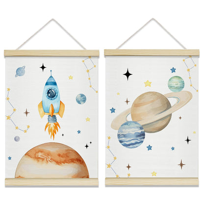 rizotus Solar System Plants Poster Hanger Frame Set of 2, Space Wall Art Posters for Kids Room, Hanger Frame for Boys Bedroom Classroom Toddler Nursery Playroom Wall Decor, 12x16 Inch -B02
