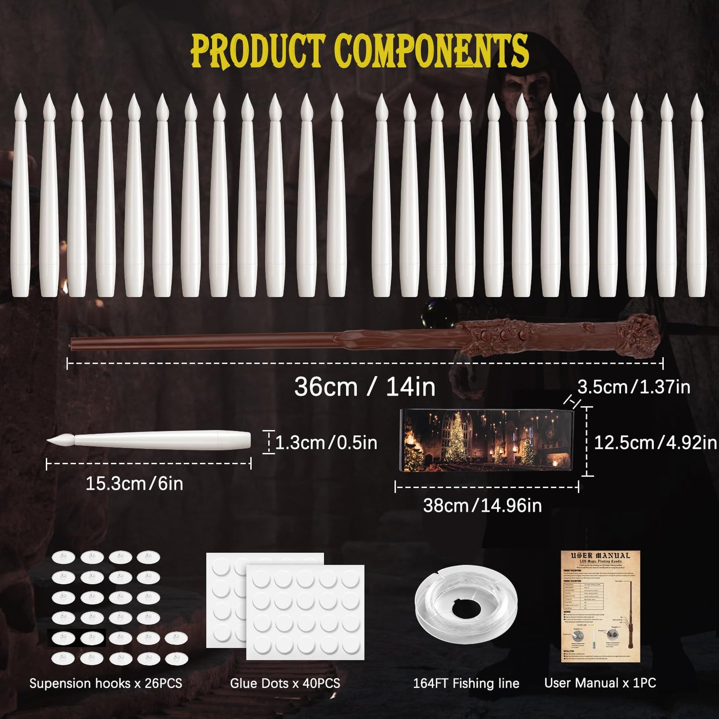 GTYZZH Christmas Decorations, 24PCS Floating Candles with Wand, Hanging Candles with Remote Wand, Warmwhite Flickering Flameless Magic Floating Candle Lights for Halloween Christmas Party