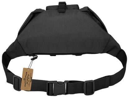 ArcEnCiel Tactical Fanny Pack for Men Women Waist Bag Hip Belt Outdoor Hiking Fishing Bumbag with Patch (Black)