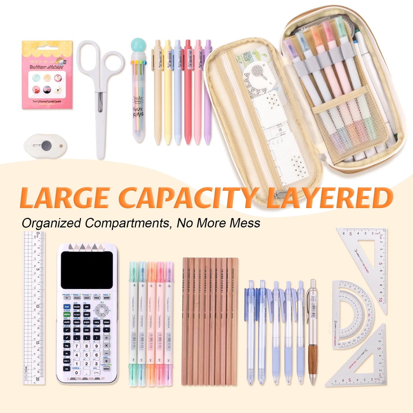 EASTHILL Big Capacity Pencil Pen Case Office College School Large Storage High Capacity Bag Pouch Holder Box Organizer Khaki