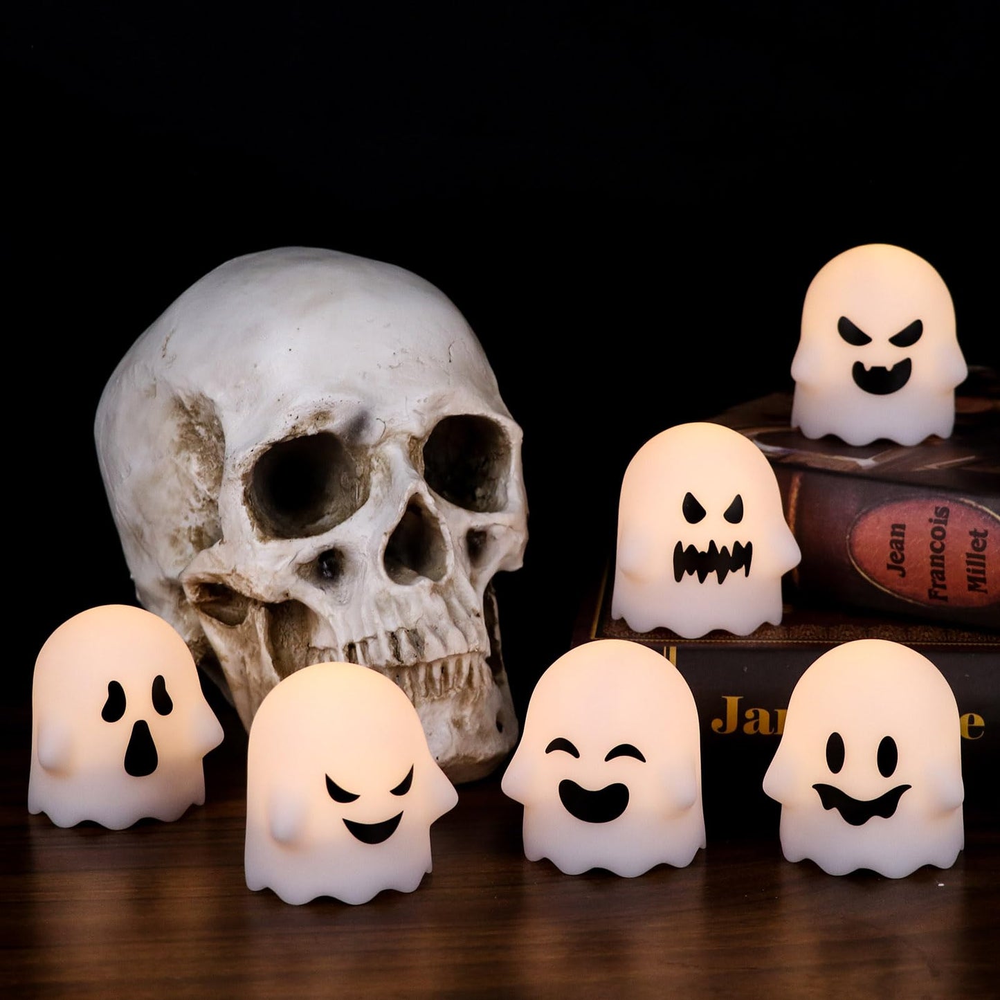 Wondise Halloween Flameless Candles with Remote & Timer, 6 Pack Ghosts Battery Operated LED Flickering Candles for Halloween Decorations Home Decor
