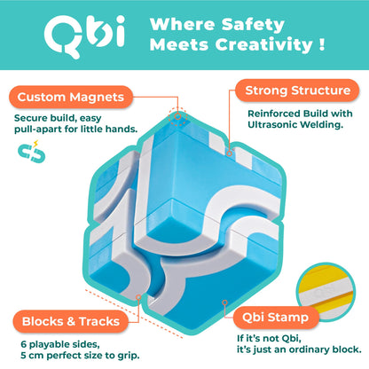 QBI Magnetic Blocks for Toddlers Ages 2-4｜STEM Magnetic Building Blocks with Trucks & Fruit Tiles｜Montessori Magnet Building Cubes for Kids｜Educational Gifts for Boys & Girls Ages 2+ (32PCS)