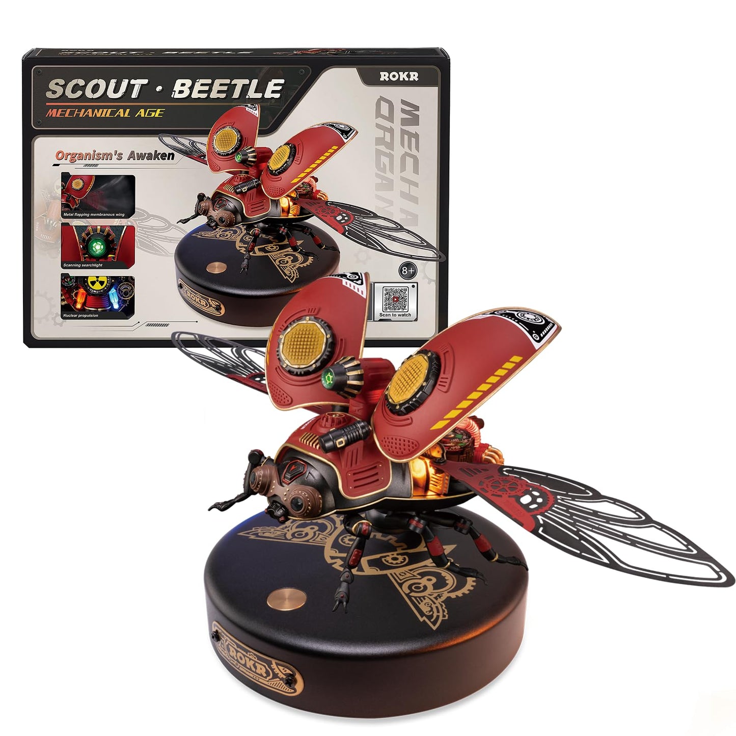 ROKR 3D Metal Model Kits for Adults Scout Beetle - 147PCS 3D Metal Puzzle Electric Mechanical Plastic Building Kit Hobby Kit Gift for Adults