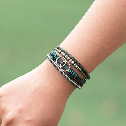FANCY SHINY Boho Leather Wrap Bracelet Stackable Beaded Infinity Chunky Cuff Bracelets with Magnetic Clasp Western Hippie Outfits Jewelry Gifts for Women(Olive Green)