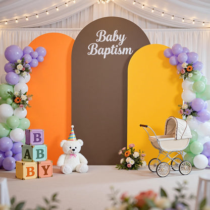 Safari Party Arch Covers Set of 3-7.2ft 6.6ft 6ft Wrinkle Free Stretchy Spandex Jungle Safari Arch Backdrop Cover for Theme Party Baby Shower Arch Photo Background Stand Cover-Brown Orange