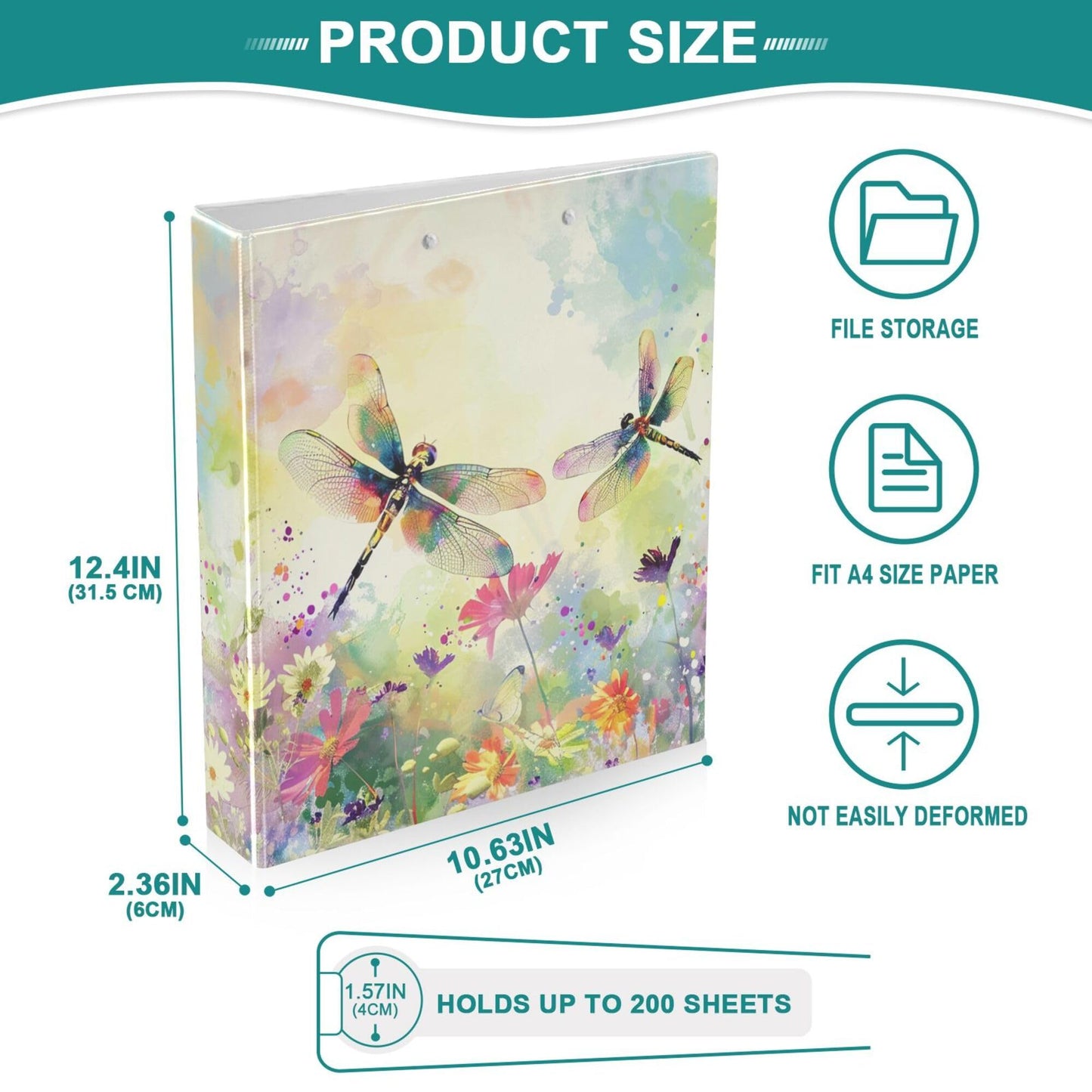 Dragonfly Round Ring Binders 1.5 Inch Flowers 3 Ring Clipboard Binder for Office School Work Supplies File Folder Document 200 Sheet Capacity Easy Open