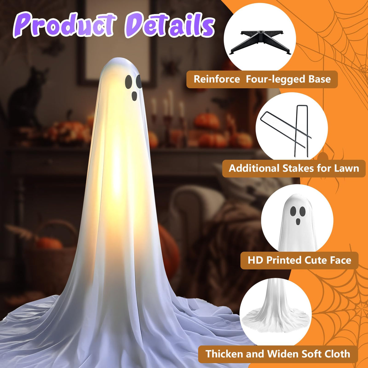 Evoio Halloween Decorations Outdoor 2 Packs 57'' Standing Ghost Adjustable Height, Light Up Spooky Halloween Decor with Built-in LED, Indoor Outside Yard Porch Lawn Party Supplies Decors