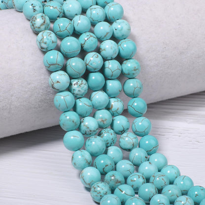 NITOPUPU 100Pcs 8mm Natural Smooth Turquoise Gemstone Beads Round Loose Stone Beads for Jewerly Making with Crystal Stretch Cord