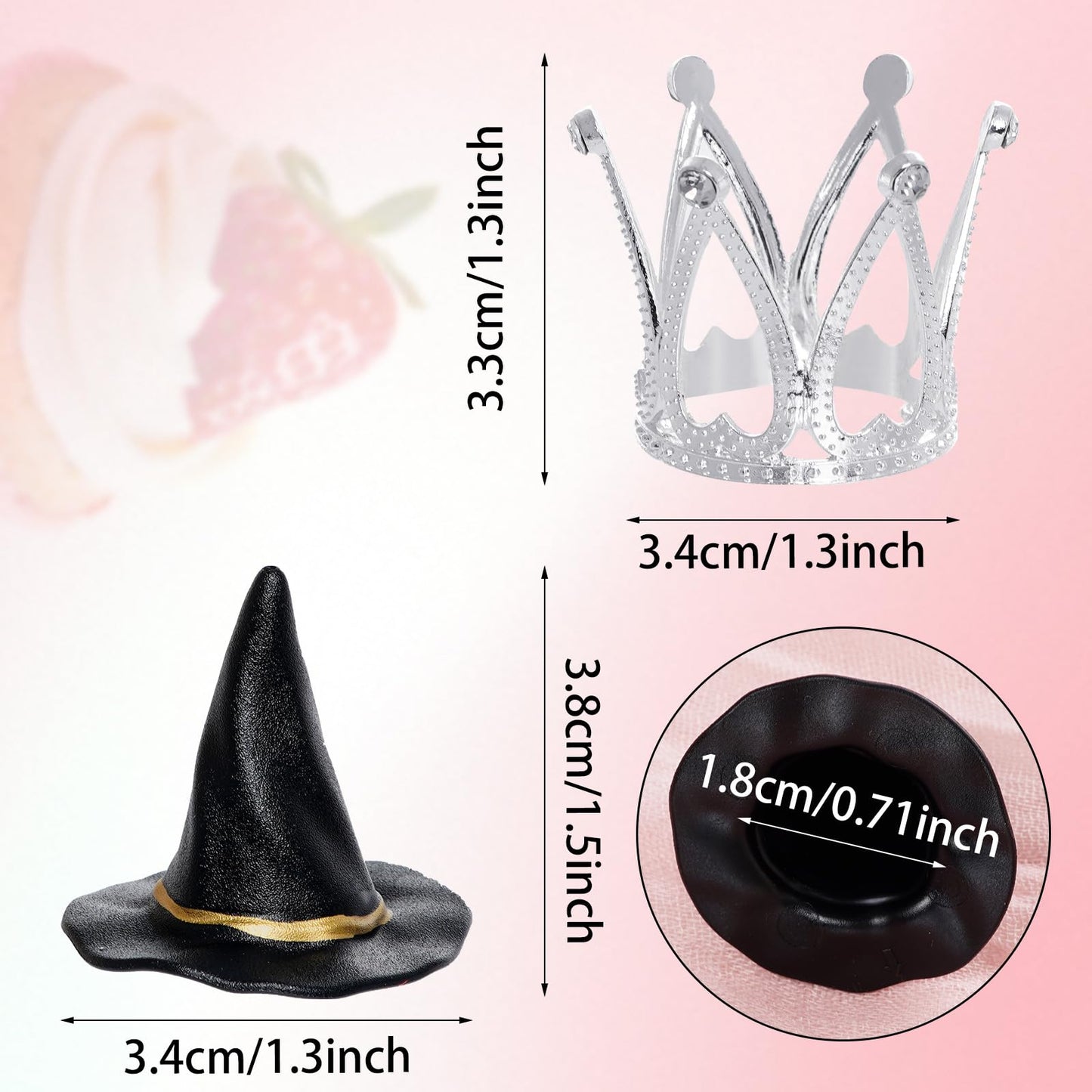 cnomg 24 Pcs Witch Hat and Crown Cake Topper Mini Wizard Hats Crown Cupcake Decorations for Party Birthday Cake Craft