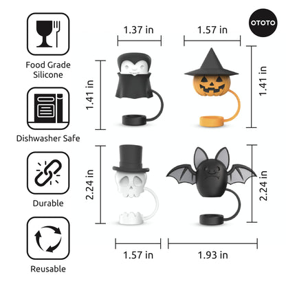 OTOTO Boo Team Straw Toppers Set of 4 - Straw Covers Cap for Tumblers, Covers, Caps for Tumbler Accessories, Cute Water Bottle Accessories, Goth Halloween Spooky Witchy Gifts, Witch
