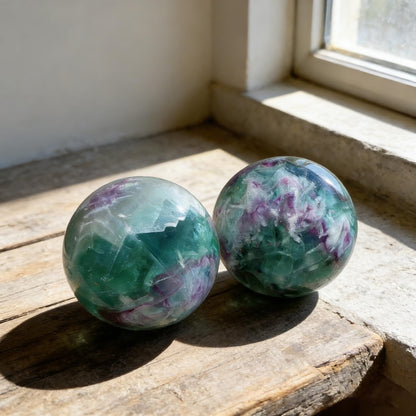 AierCrystal Natural Stone Crystal Sphere Feng Shui Home Decoration Ball Positive Energy Scrying Orb for Meditation Tool for Spiritual Space Purification Globe Diameter4-5cm Fluorite Sphere