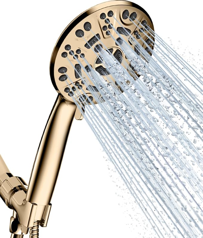 Cobbe 8-Setting Handheld Shower Head Bathroom Showerhead Set - Detachable Shower Heads with 5ft Stainless Steel Hose and Brass Swivel Bracket (Gold)