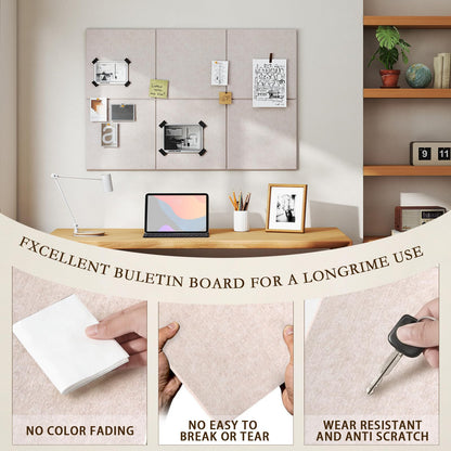JBER Large Felt Bulletin Board 48"x36" - 12 Pack Felt Wall Tiles, Cork Board Alternative to Use in Office & Home Decor, Classroom Decor, Vision Board to Display Your Photos(Light Camel)