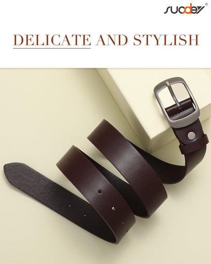 SUOSDEY 2 Pack Womens Genuine Leather Belts, Waist Belt with Pin Buckle for Jeans Pants,black and coffee,width 1.3'',Small: fits waist from 25''-30''