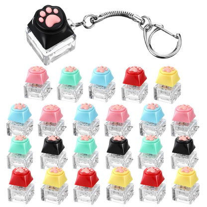 Lewtemi 24 Pcs Keyboard Fidget Clickers Cat Paw Keyboard Keychain Decompression Relief Button Finger Clickers for Adults Office Birthday Party Gifts to Relief Stress Pass the Time (Vivid Colors)