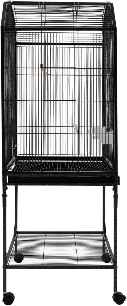 Birdcage Open Top 54 Inch Birdcages with Pull-Out Tray, Rolling Bird Cages with Wheels for Parakeets, Parrot, Cockatiel, Pigeon, Finch Cage(Black)