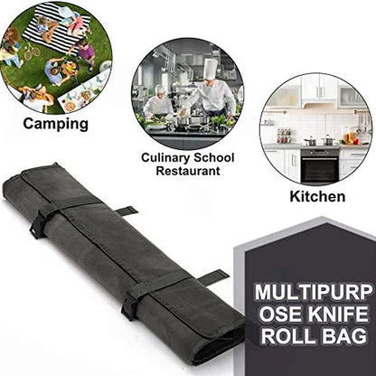 HERSENT Chef’s Knife Roll Bag,Waxed Canvas Knife Cultery Carrier,Portable Chef Knife Cases,Knife Pouch Holders With 10 Slots Plus 1 Zipper Pockets Can Hold Home Kitchen Knife Tools Up To 18.8”